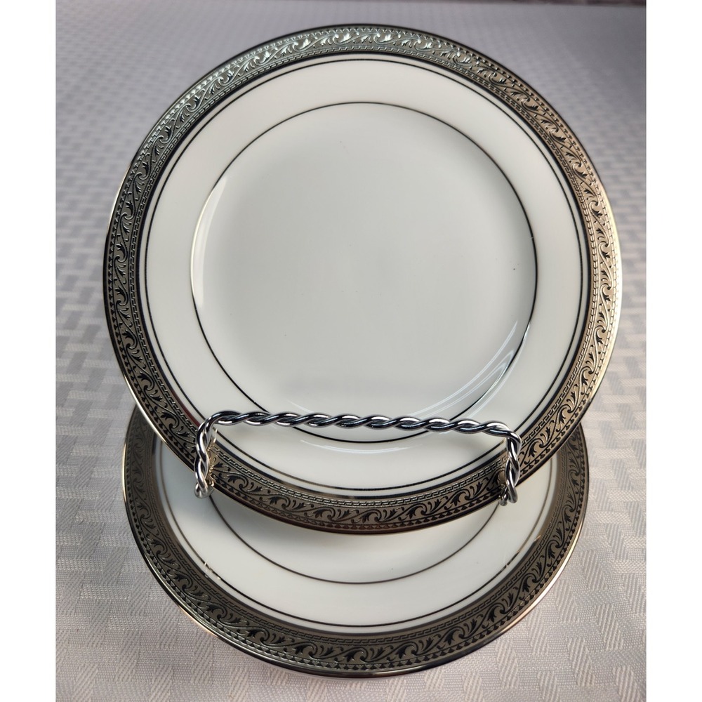 Stunning Noritake Legendary Crestwood Platinum Bread & Butter Plates Set-2 NWOT